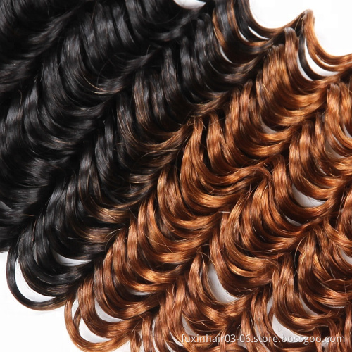 Factory Direct Sale Cuticle Aligned Deep Wave Hair With Indian 1B 30 Ombre Color